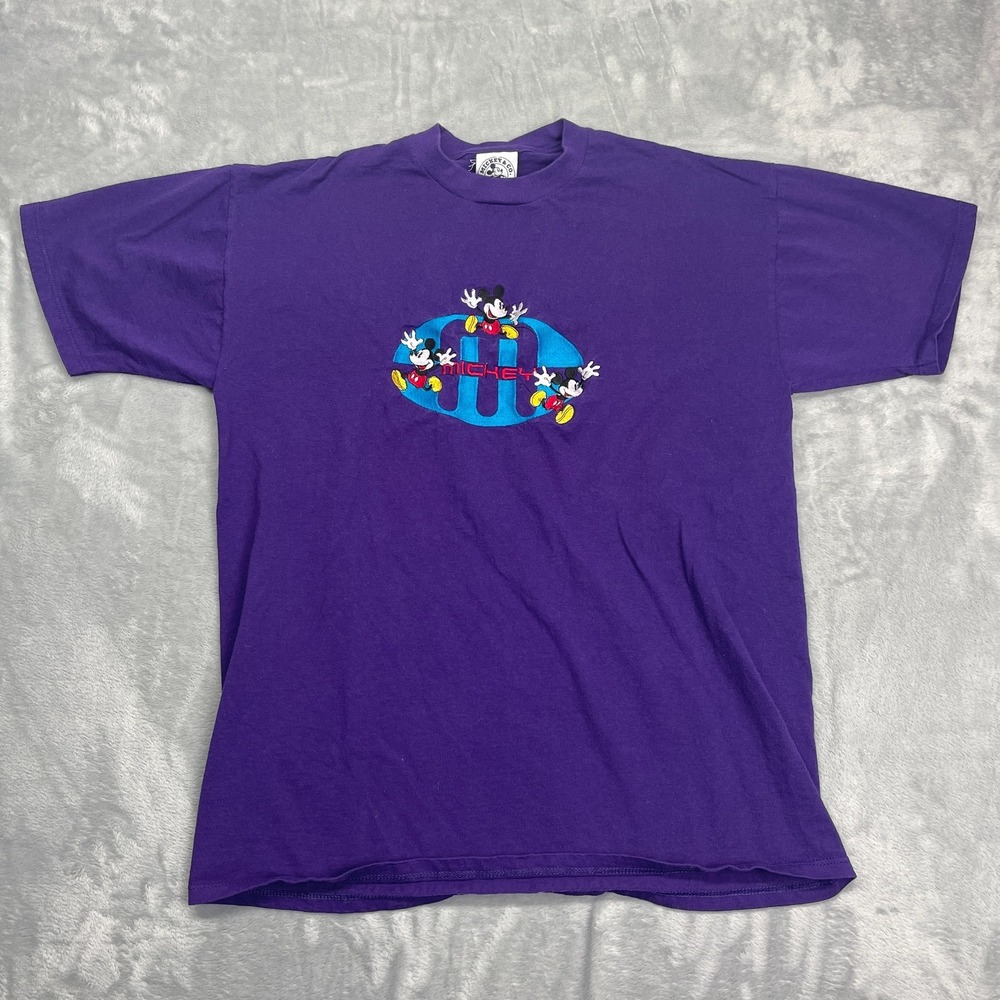 Vtg Mickey & Co. T-Shirt Mens Large Purple Mickey Mouse Embroidered Pullover USA